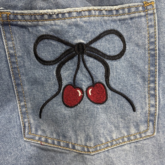 Telepatia Denim - NWT Cherry Bow Embroidered Low Rise Baggy Wide Leg Jeans Pocket Denim 15/16